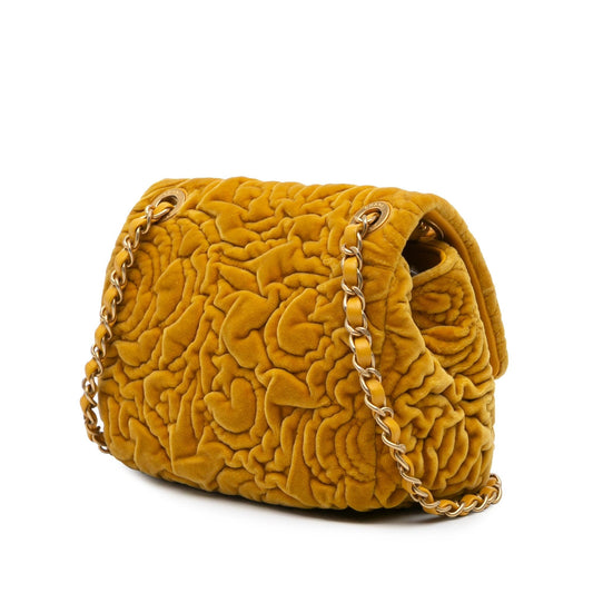 Chanel Mini Square Velvet Camellia Embossed Flap