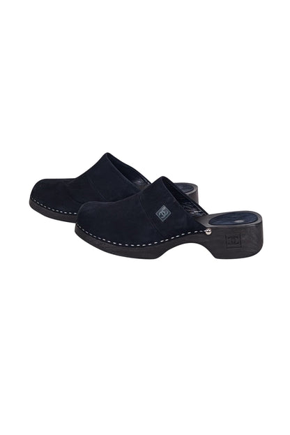 Chanel - Navy Suede Clog Mules Sz
