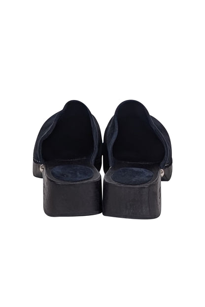 Chanel - Navy Suede Clog Mules Sz