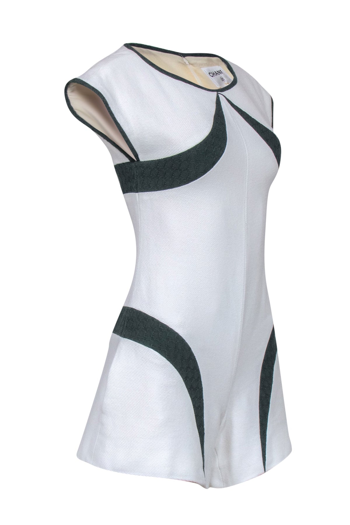 Chanel - Off White Tweed Romper w/ Hunter Green Inset Sz