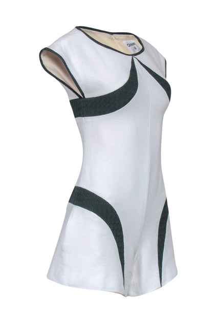 Chanel - Off White Tweed Romper w/ Hunter Green Inset Sz