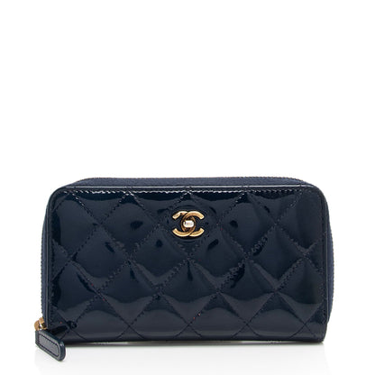 Chanel Patent Leather CC Zip Around Small Wallet