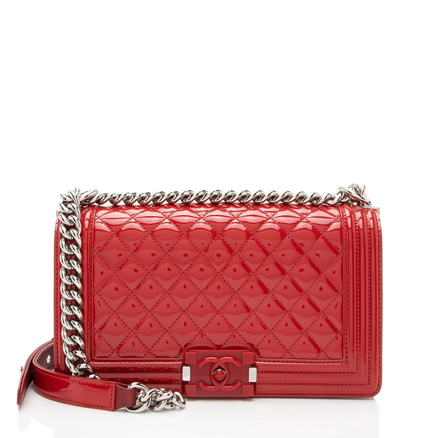 Chanel Patent Leather Plexiglass Old Medium Boy Bag