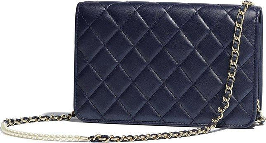 Chanel Wallet On Chain – WOC Quilted Lambskin Dark Blue Silver-Toned