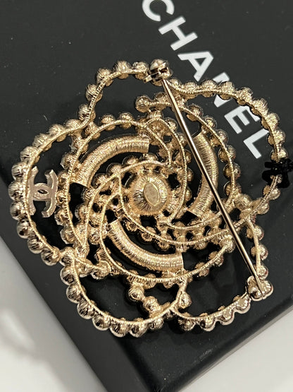 CHANEL CAMELLIA PEARL CRYSTAL LACE BROOCH
