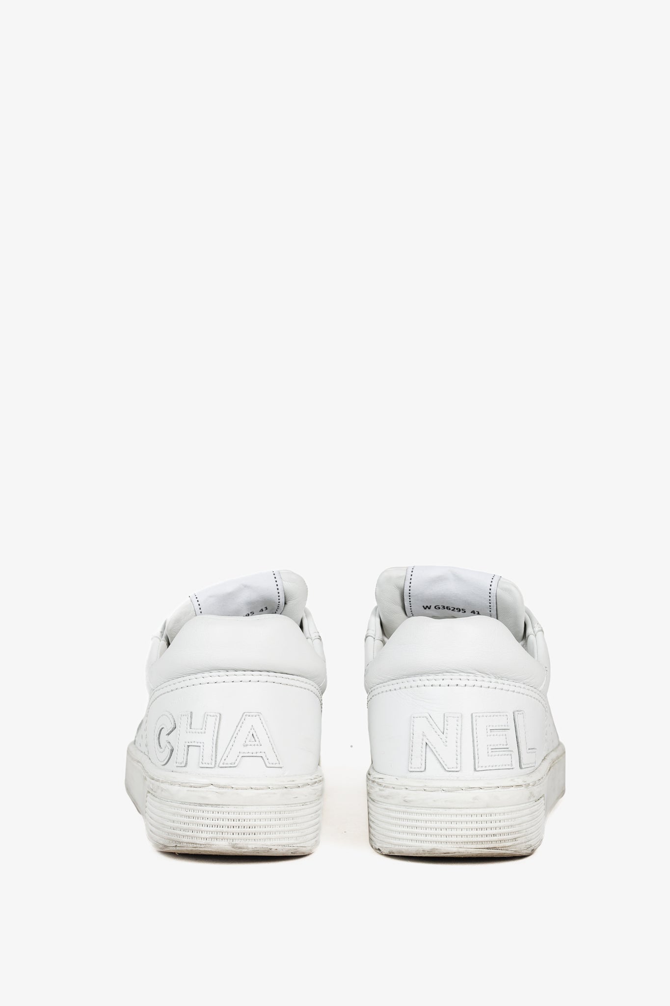 Chanel White Perforated Logo Leather Lace-Up Sneakers