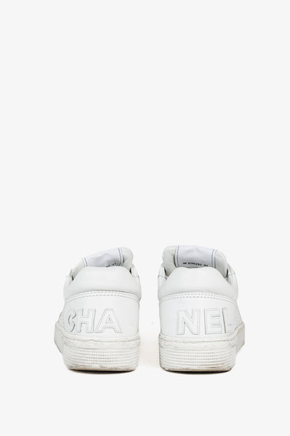 Chanel White Perforated Logo Leather Lace-Up Sneakers
