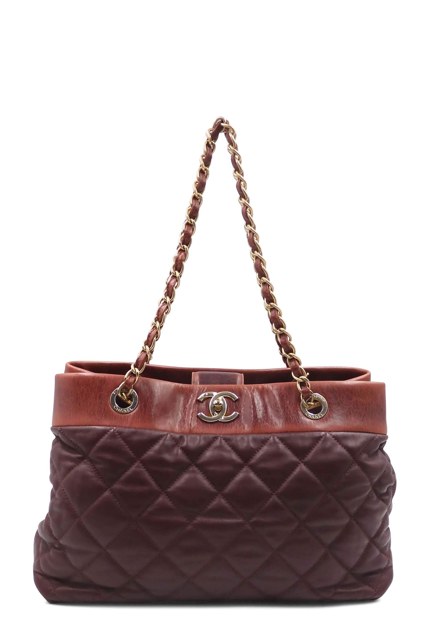 Quilted CC Tote with Distressed Leather Burgundy