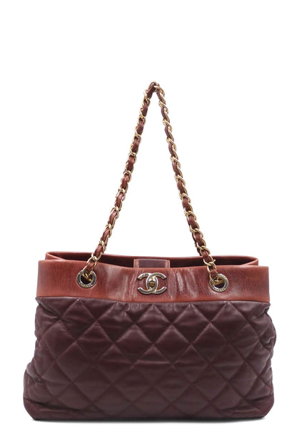 Quilted CC Tote with Distressed Leather Burgundy