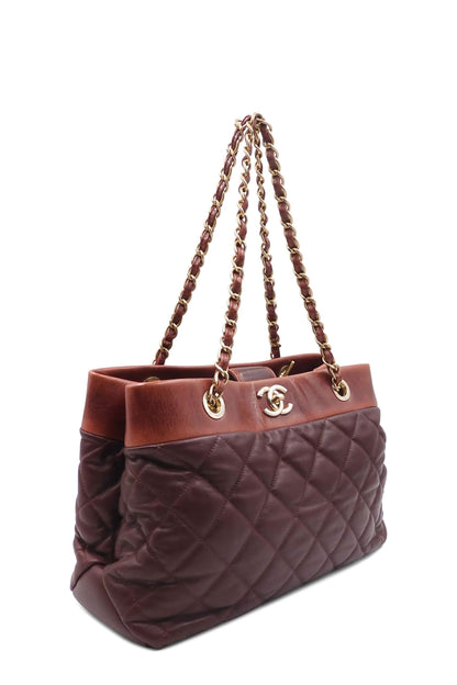Quilted CC Tote with Distressed Leather Burgundy