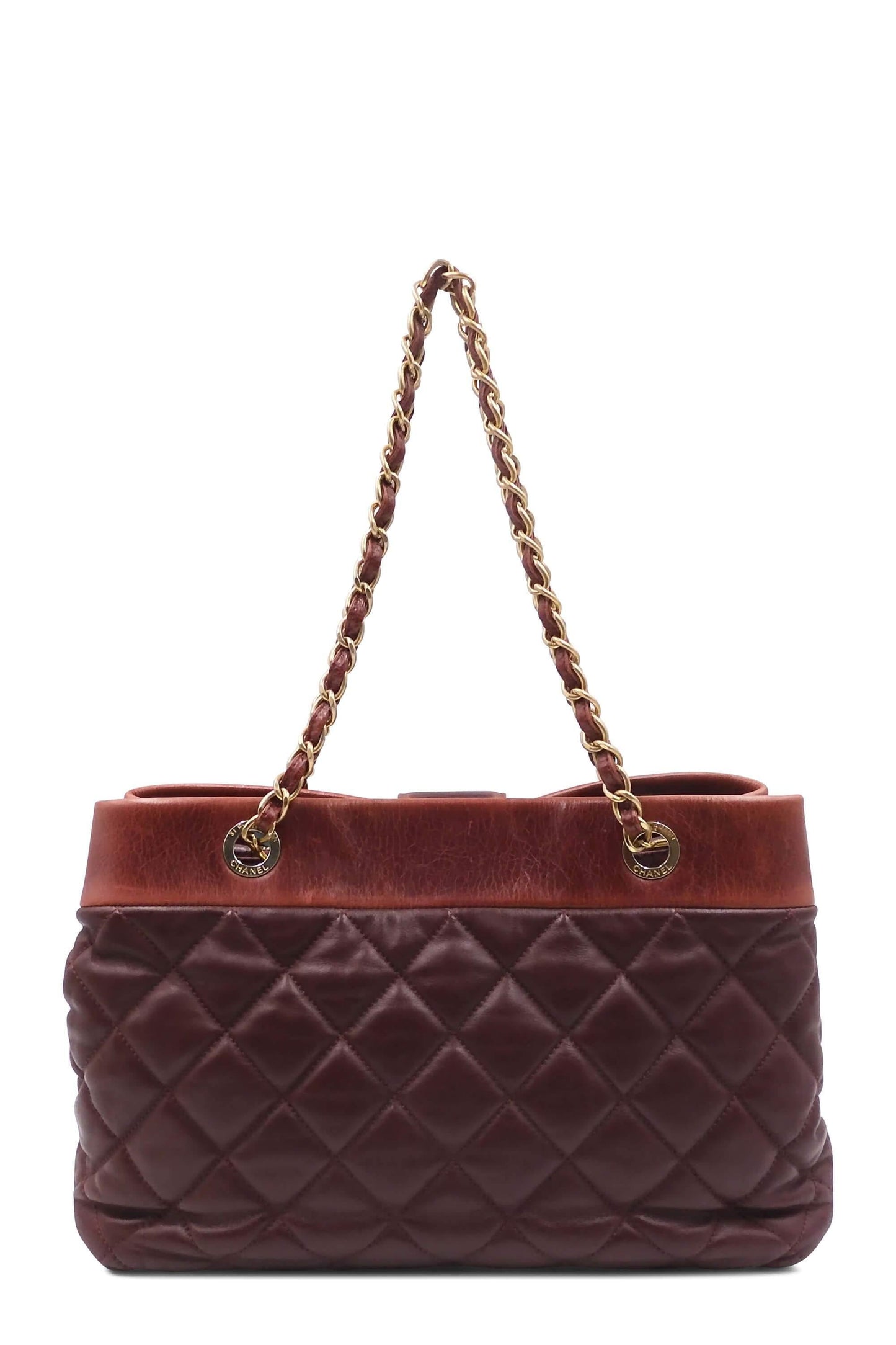 Quilted CC Tote with Distressed Leather Burgundy