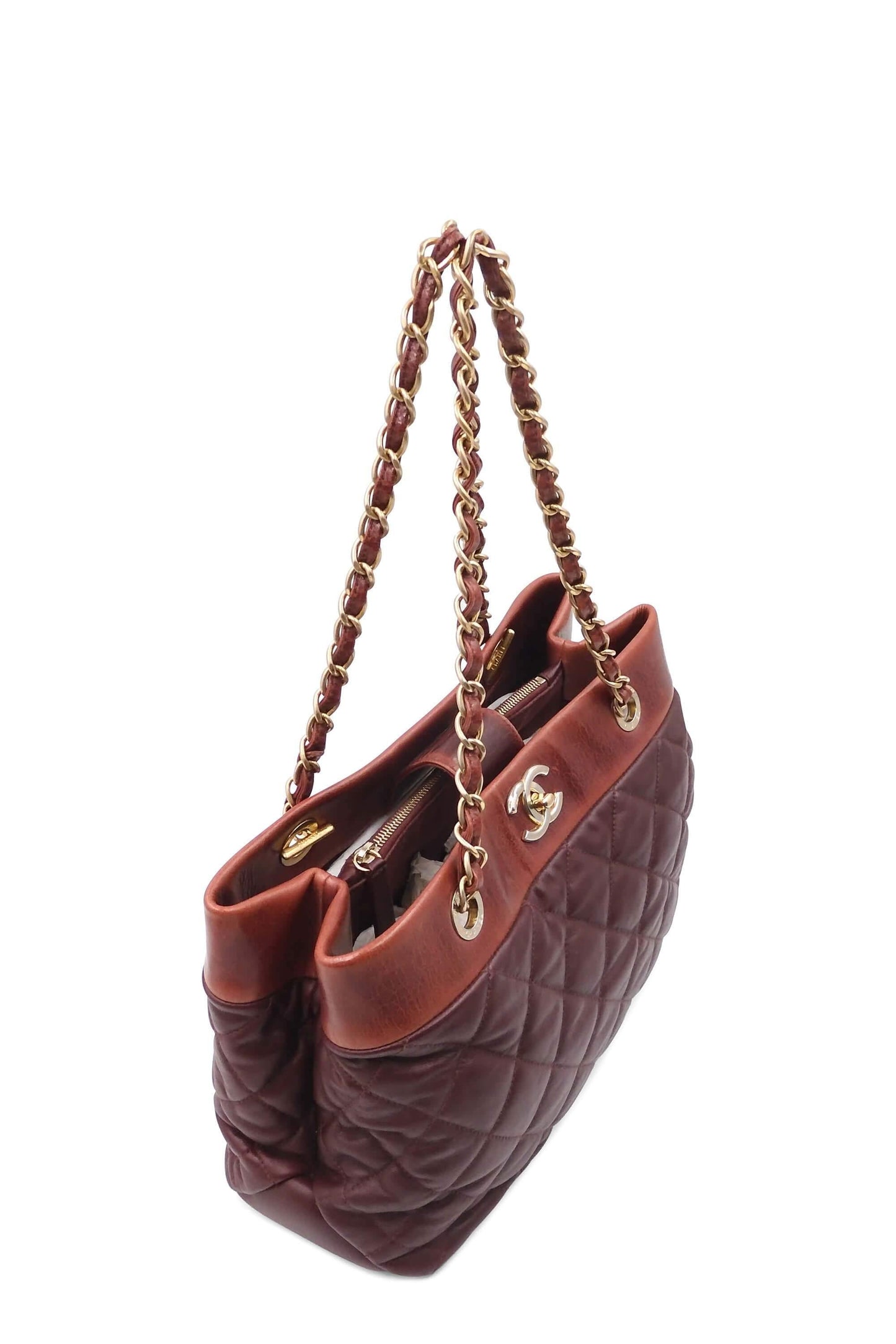 Quilted CC Tote with Distressed Leather Burgundy
