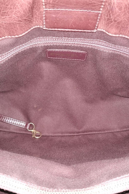 Quilted CC Tote with Distressed Leather Burgundy