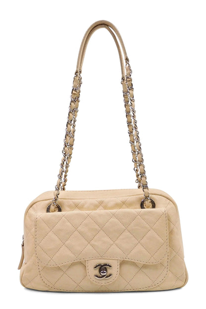 Quilted Caviar Front Pocket Camera Bag Beige