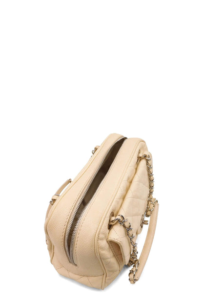 Quilted Caviar Front Pocket Camera Bag Beige