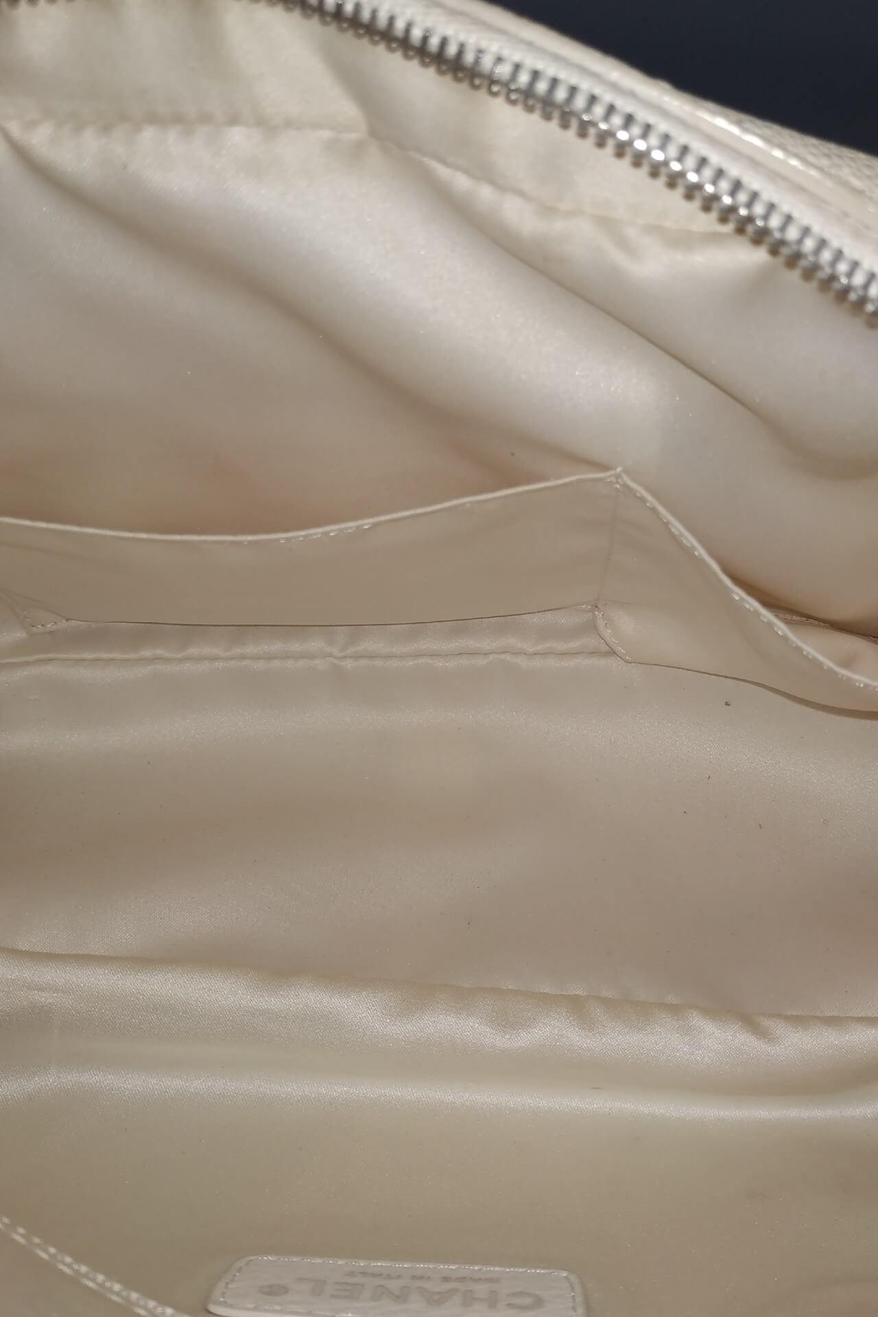 Quilted Caviar Front Pocket Camera Bag Beige