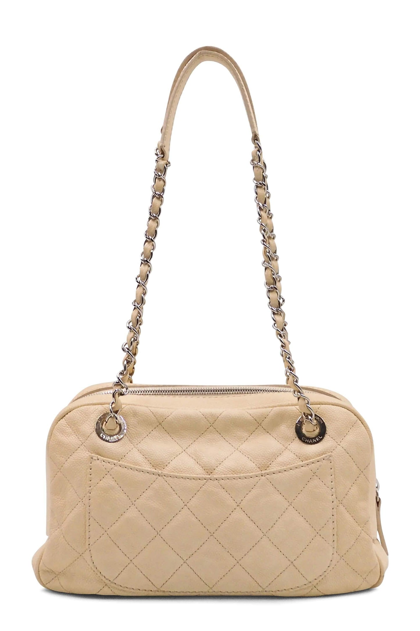 Quilted Caviar Front Pocket Camera Bag Beige
