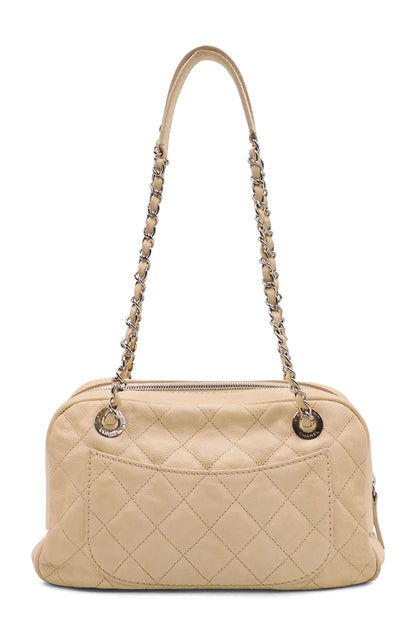 Quilted Caviar Front Pocket Camera Bag Beige