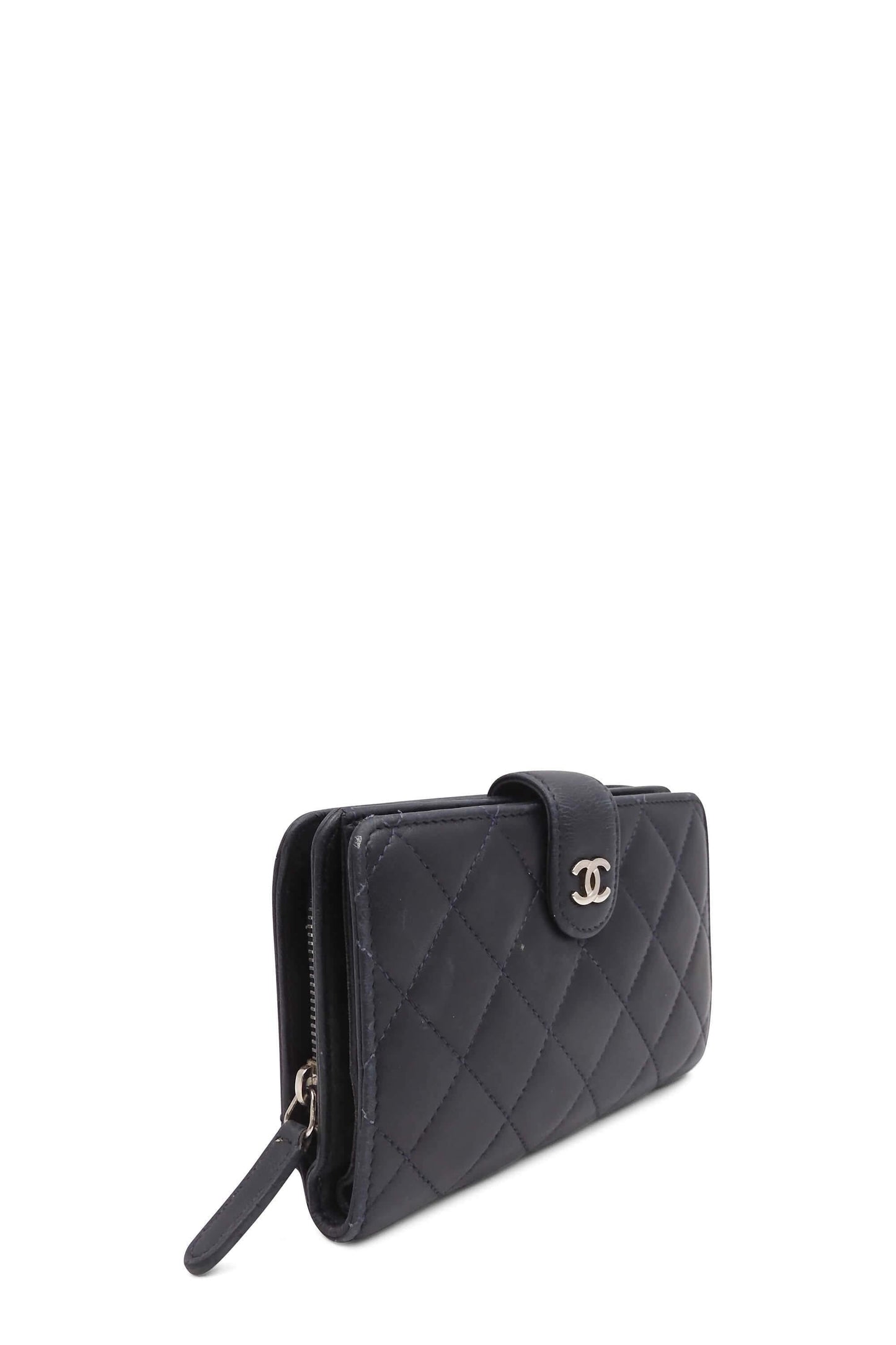 Quilted French Purse Wallet Black