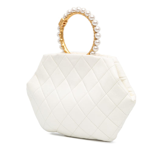 Chanel Quilted Lambskin Pearl Crown Handle Clutch Bag