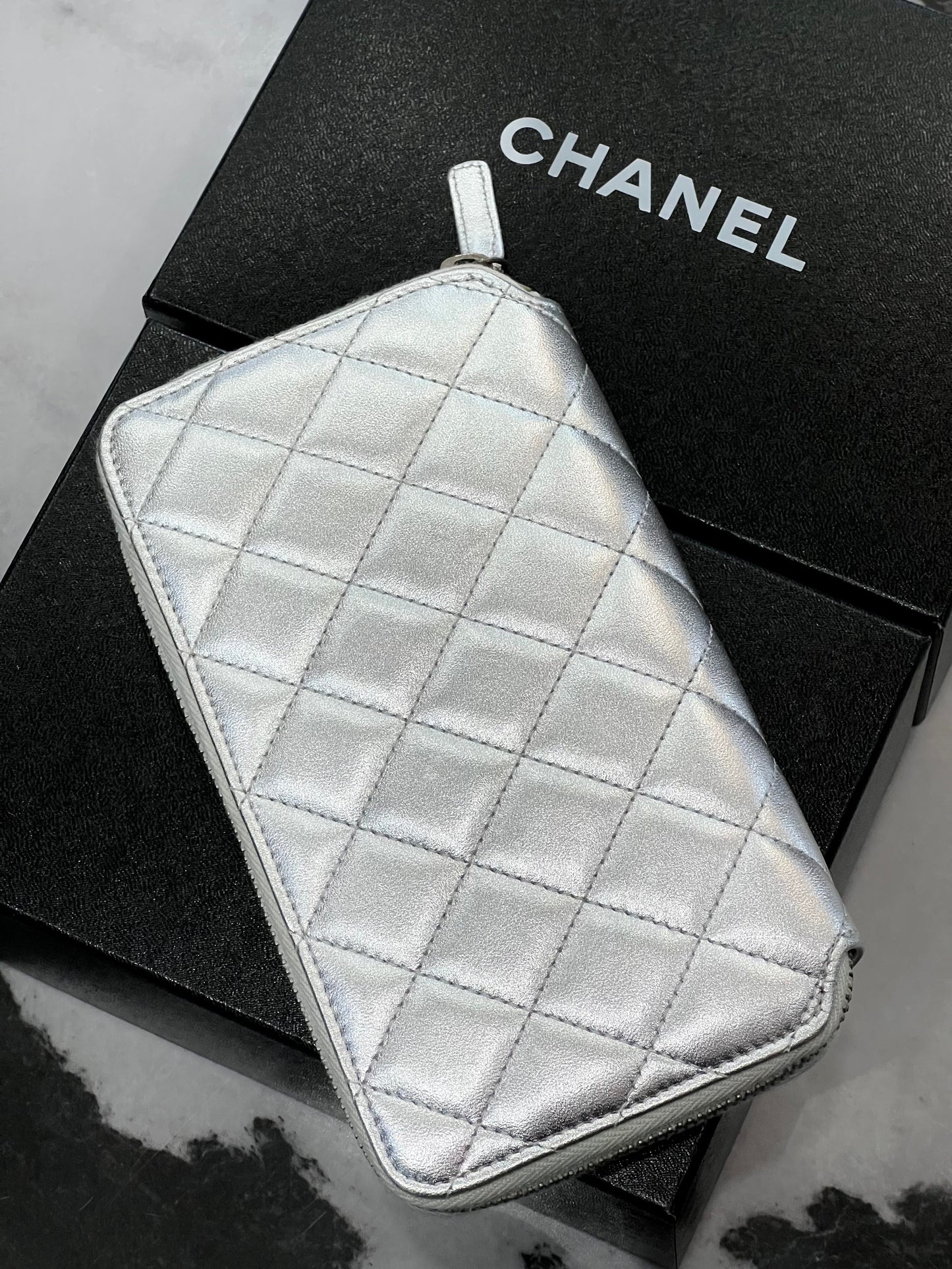 CHANEL QUILTED LAMBSKIN ZIP AROUND WALLET