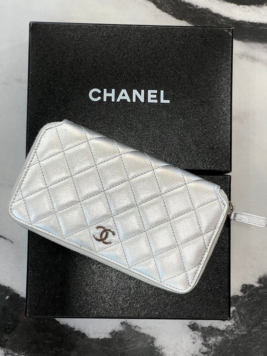 CHANEL QUILTED LAMBSKIN ZIP AROUND WALLET