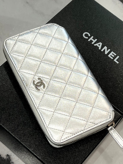 CHANEL QUILTED LAMBSKIN ZIP AROUND WALLET