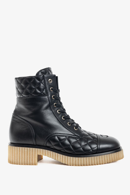 Chanel Black Quilted Leather Interlocking-CC Combat Boots