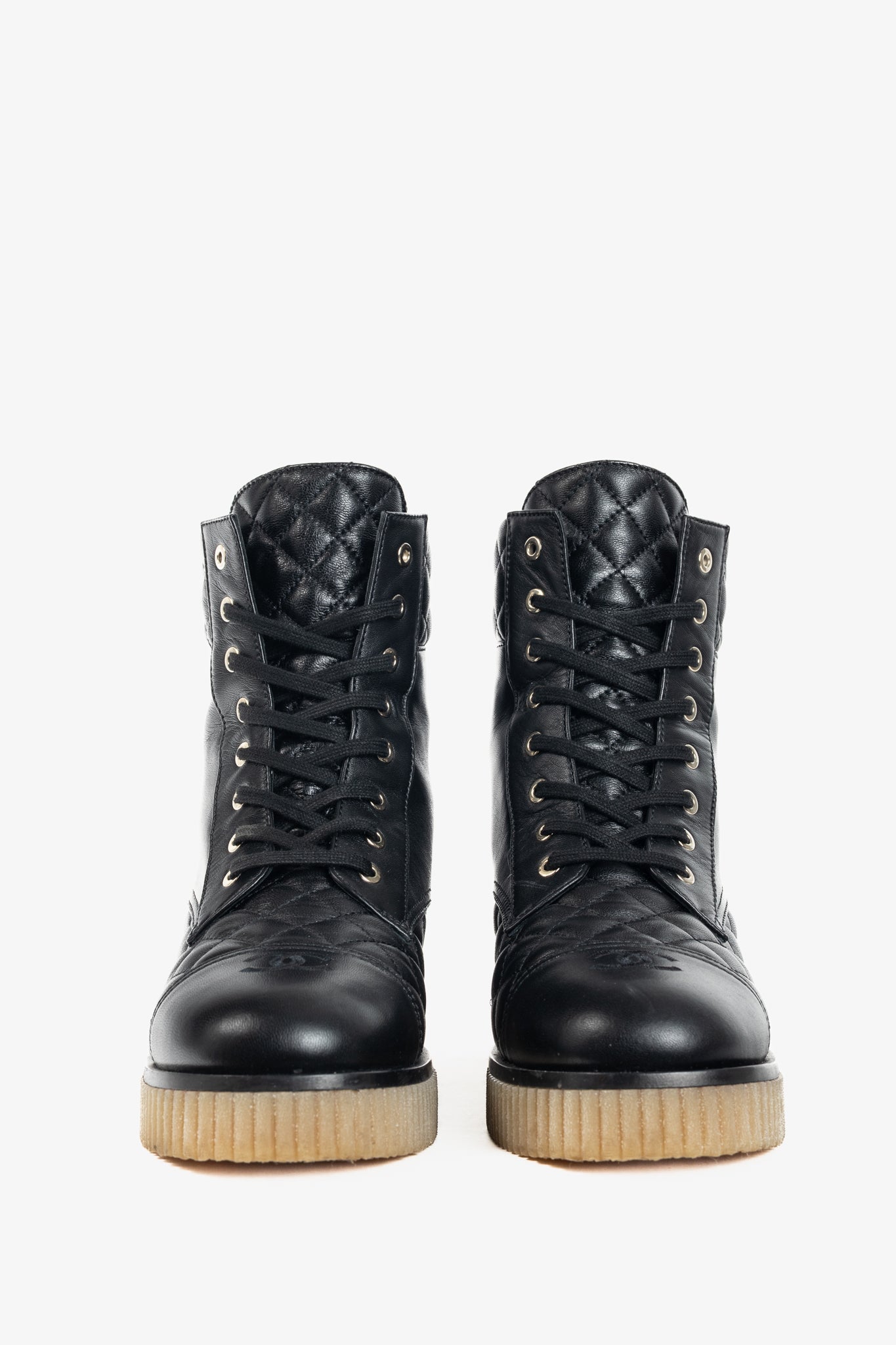 Chanel Black Quilted Leather Interlocking-CC Combat Boots