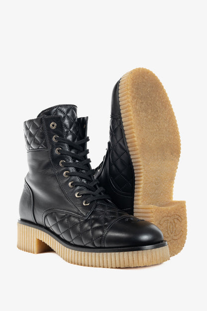 Chanel Black Quilted Leather Interlocking-CC Combat Boots