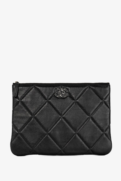 Chanel Black 19 Model Lambskin Quilted Medium O-Case