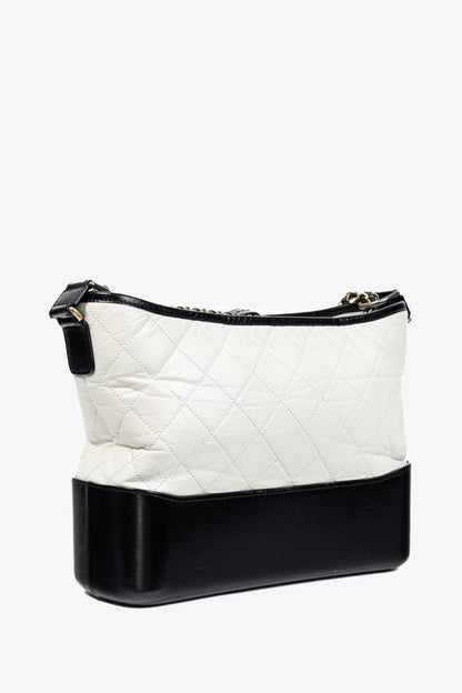 Chanel Medium Gabrielle Hobo White & Black Aged Calfskin Quilted-Leather Shoulder Bag