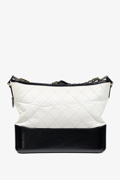 Chanel Medium Gabrielle Hobo White & Black Aged Calfskin Quilted-Leather Shoulder Bag