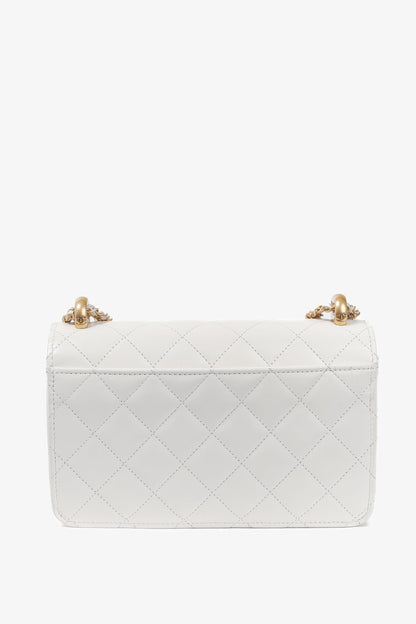 Chanel Pearl Crush White Quilted Lambskin Leather Wallet on Chain