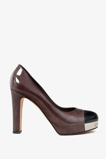 Chanel Brown Patent Leather Mirror Platform Pumps