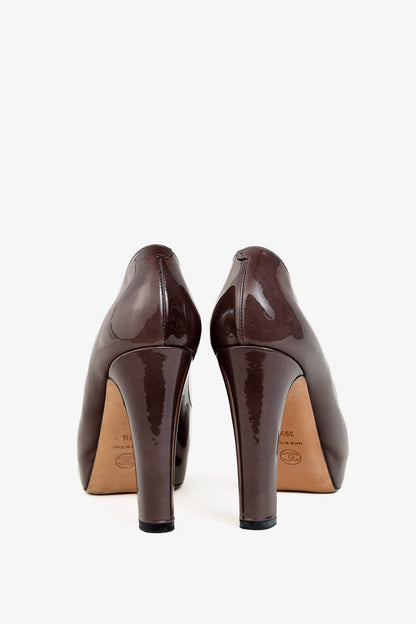 Chanel Brown Patent Leather Mirror Platform Pumps