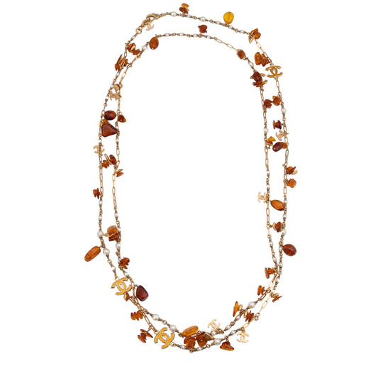 Chanel Resin Amber CC Long Chain Necklace (SHF-rroBVN)