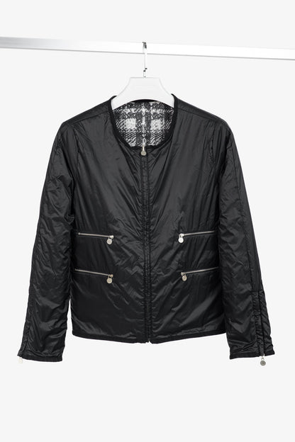 Chanel Reversible Grey Tweed-Printed & Black Nylon Jacket