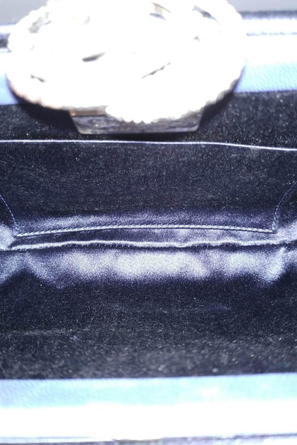 Satin Camellia Clutch Blue
