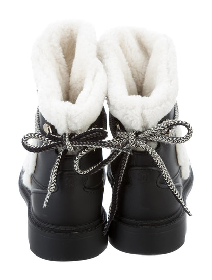 Chanel CC Leather Shearling-Trimmed Ankle Booties