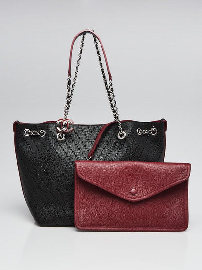 Chanel Perforated Grained Calfskin Accordion Shopping Tote With Pouch