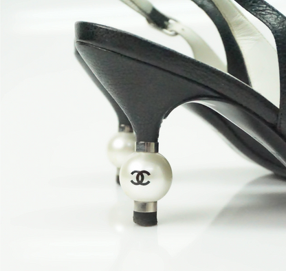 CHANEL CC SLINGBACK SANDAL WITH CC PEARL HEEL