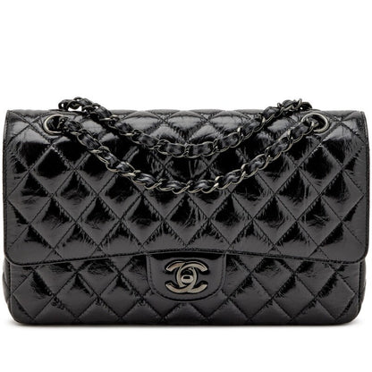 CHANEL SO BLACK QUILTED CRUMPLED CALFSKIN MEDIUM DOUBLE FLAP BAG