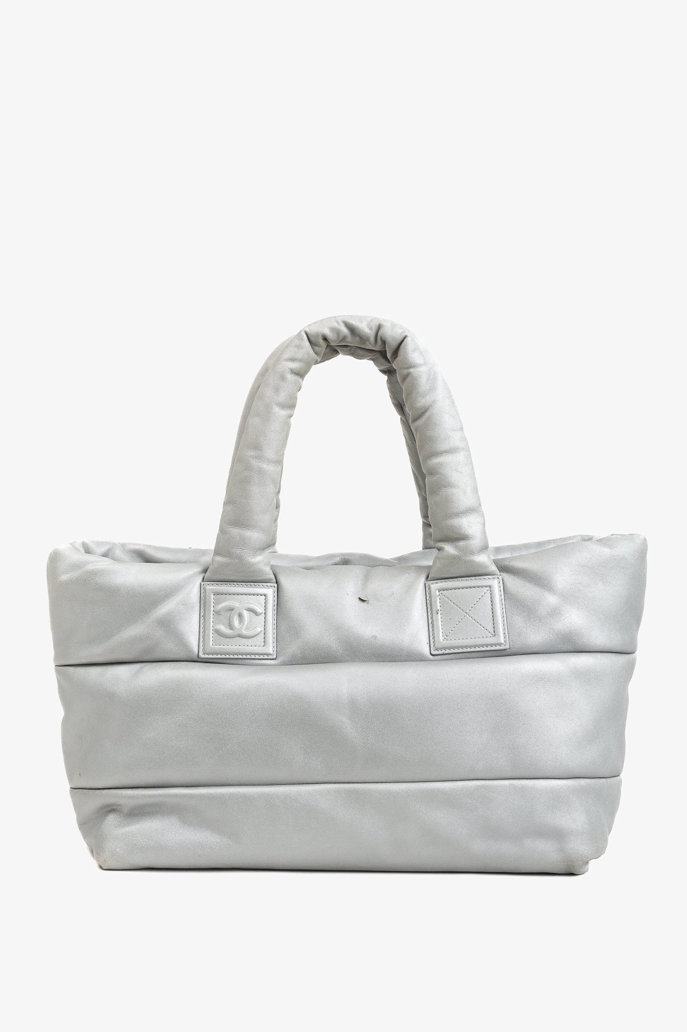 Chanel Silver & Navy Reversible Coco Cocoon Puffer Leather Large Tote Bag