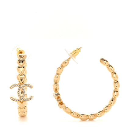 CHANEL STRASS CC CRYSTAL HEART HOOP EARRINGS