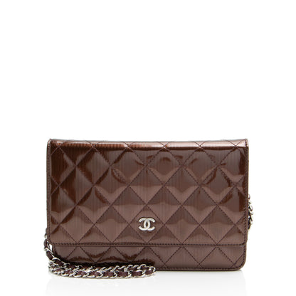 Chanel Striated Patent Leather Classic Wallet on Chain