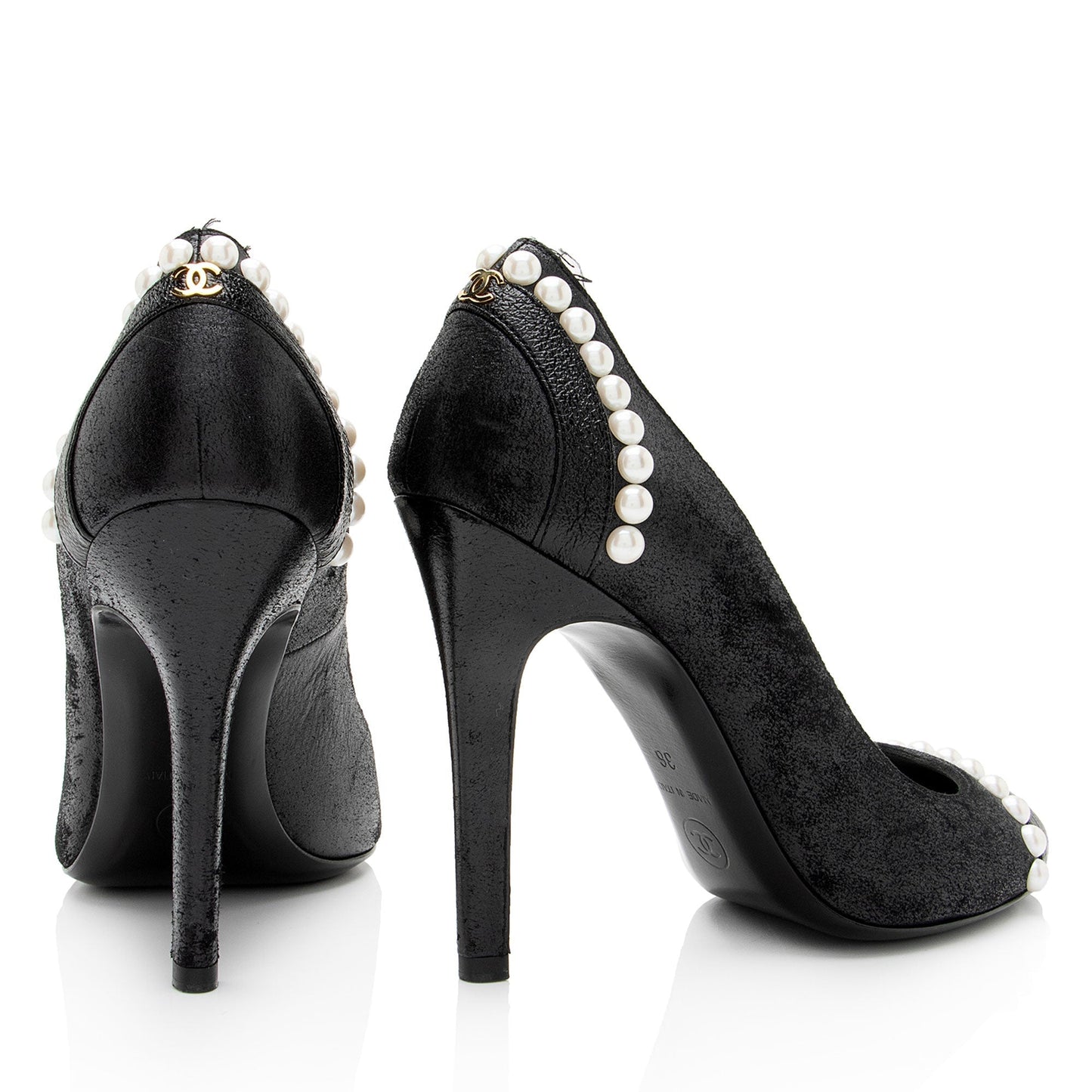 Chanel Suede Pearl CC Pumps - Size 6 / 36