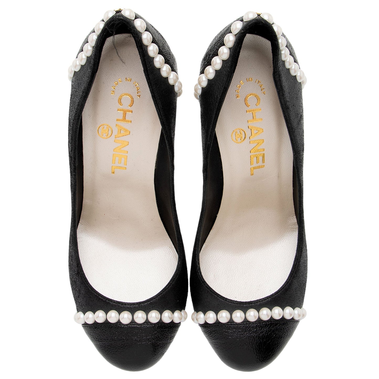 Chanel Suede Pearl CC Pumps - Size 6 / 36