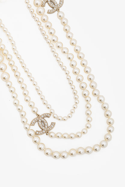 Chanel 100 Anniversary P25 Ivory Pearl & Gold-Tone CC-Logo Long Station Necklace