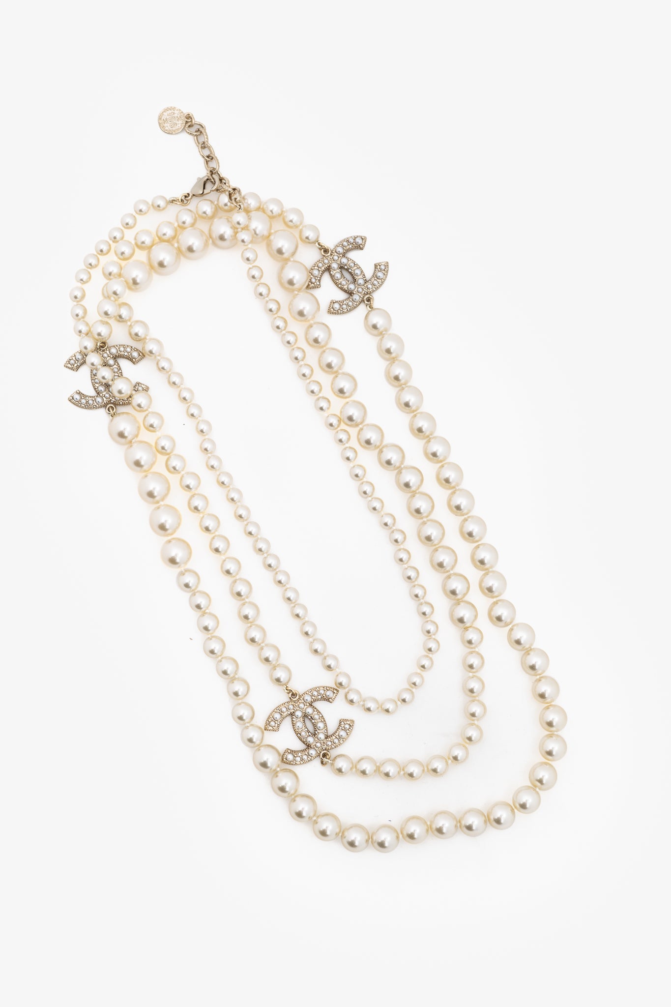 Chanel 100 Anniversary P25 Ivory Pearl & Gold-Tone CC-Logo Long Station Necklace